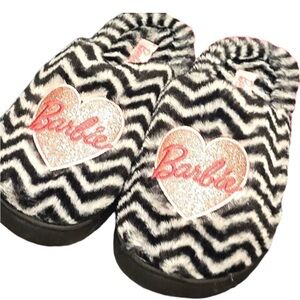 Barbie Zebra Print Glitter Heart Logo Memory Foam Slippers